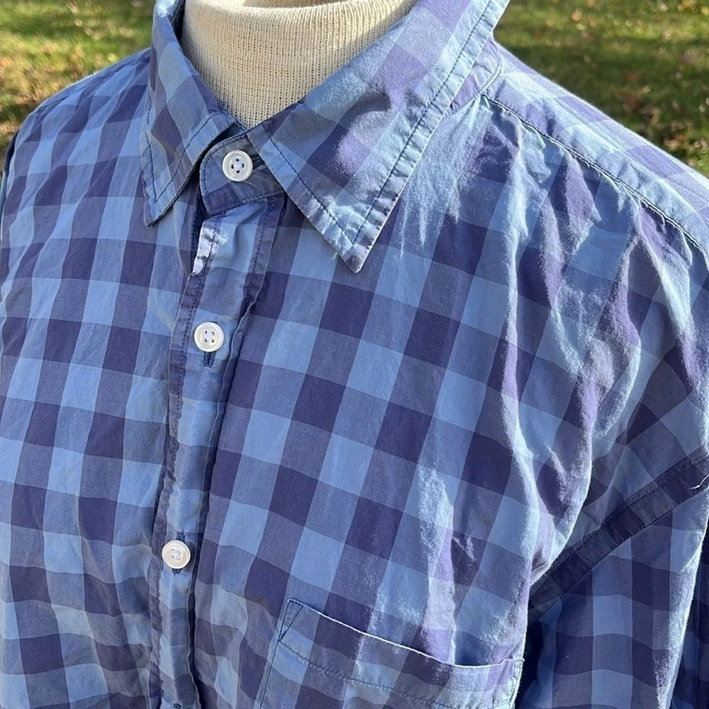 J.Crew light weight button down shirt, color is blue, size large